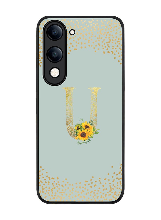 For vivo Y29s 5G / Y19s 5G Case,Slim fit Camera Protection, Shockproof Thin Phone cover  - Custom Floral Monogram - U  (Light Grey )
